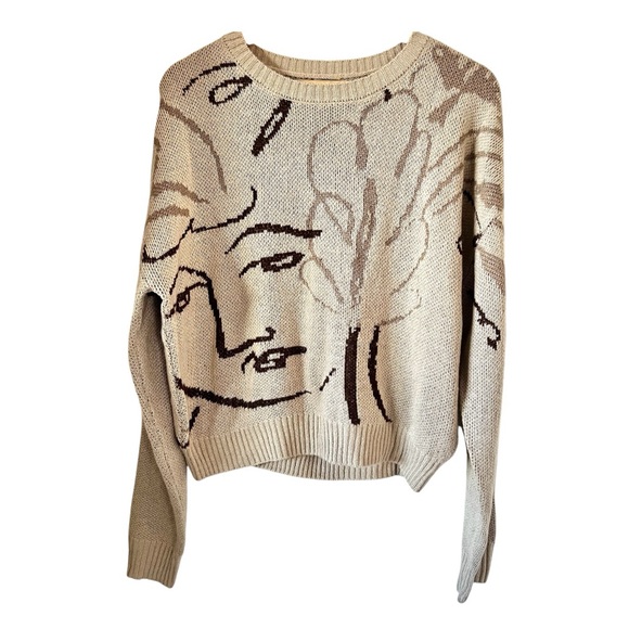 Coney Island Picnic Faces Artistic Face Design Sweater Cream and Black S… - Picture 1 of 7